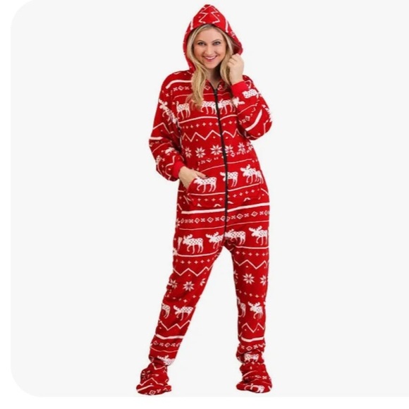 LAZY ONE XS Ugly Christmas Nordic footed hood oversized Reindeer unisex onesie - Picture 1 of 12